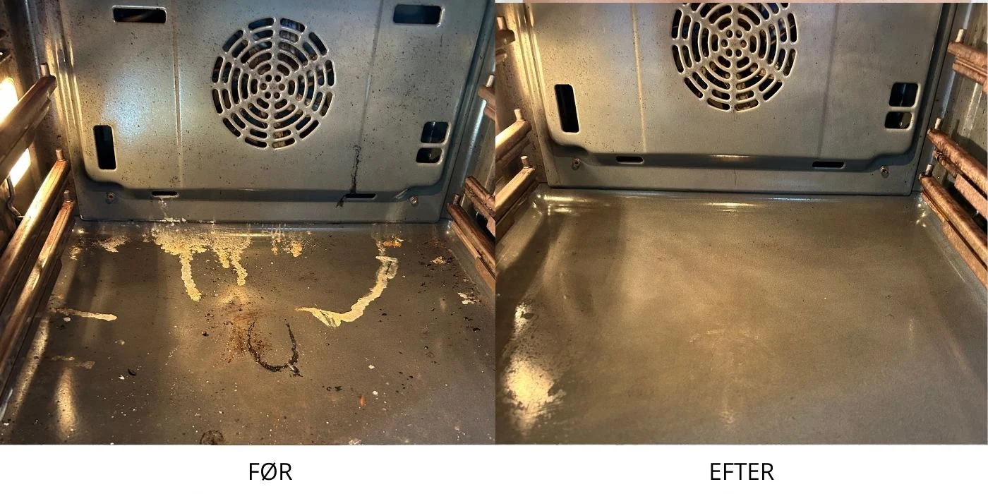 damprenser ovn før og efter rengøring med steamer